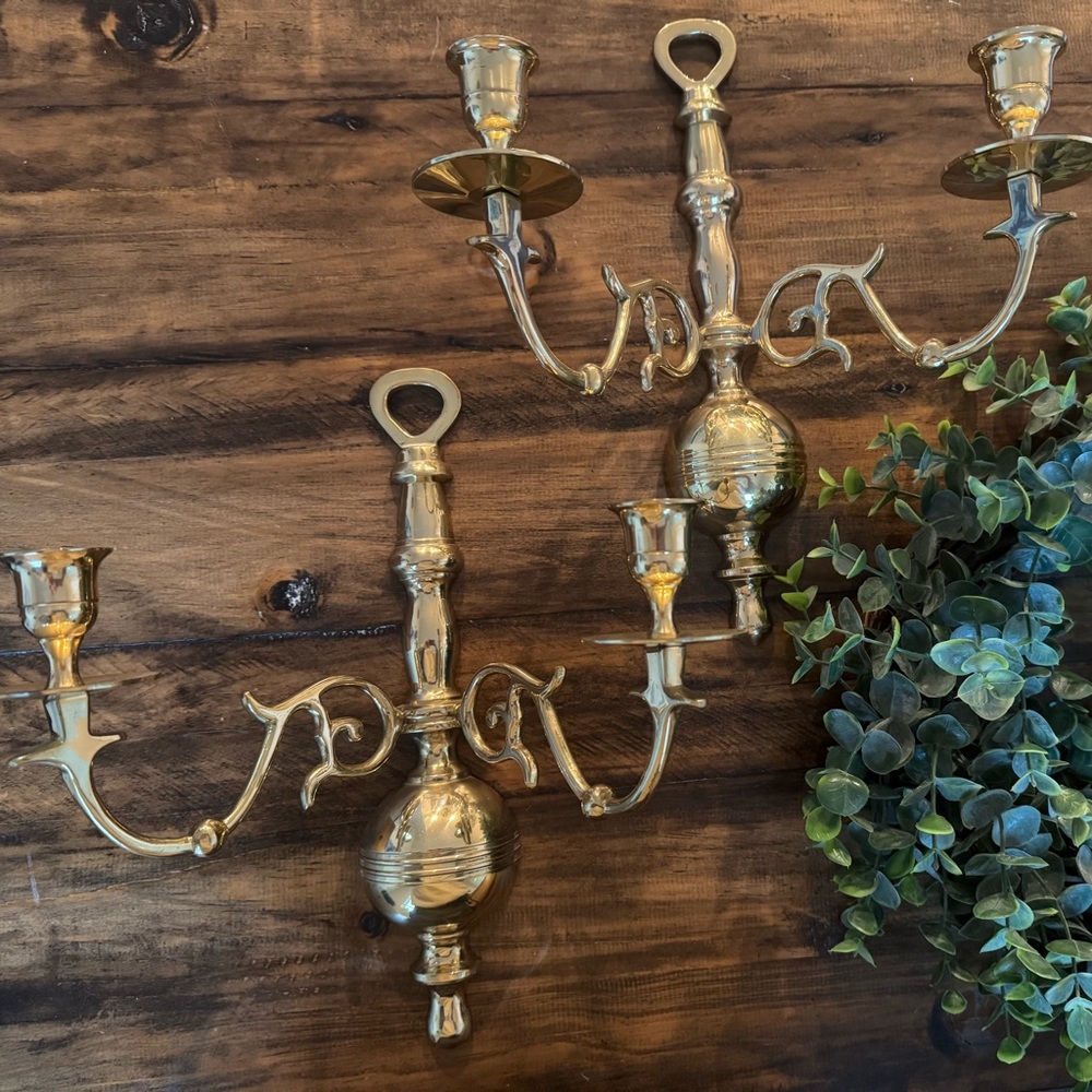 Two Elegant Solid Brass Wall Sconces